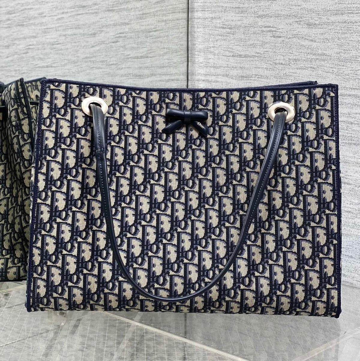 Dior 2026 Medium Shopping Bag 37cm Blue Beige Canvas Leather 284285