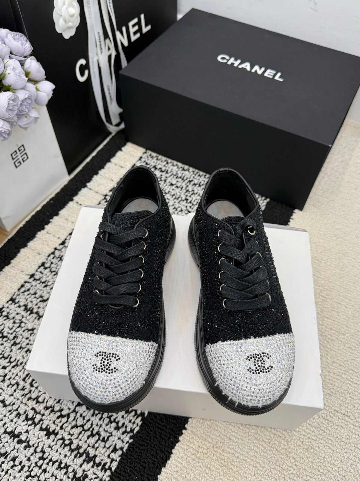 CC 26 Crystal-embellished Sneaker Black Leather 588796
