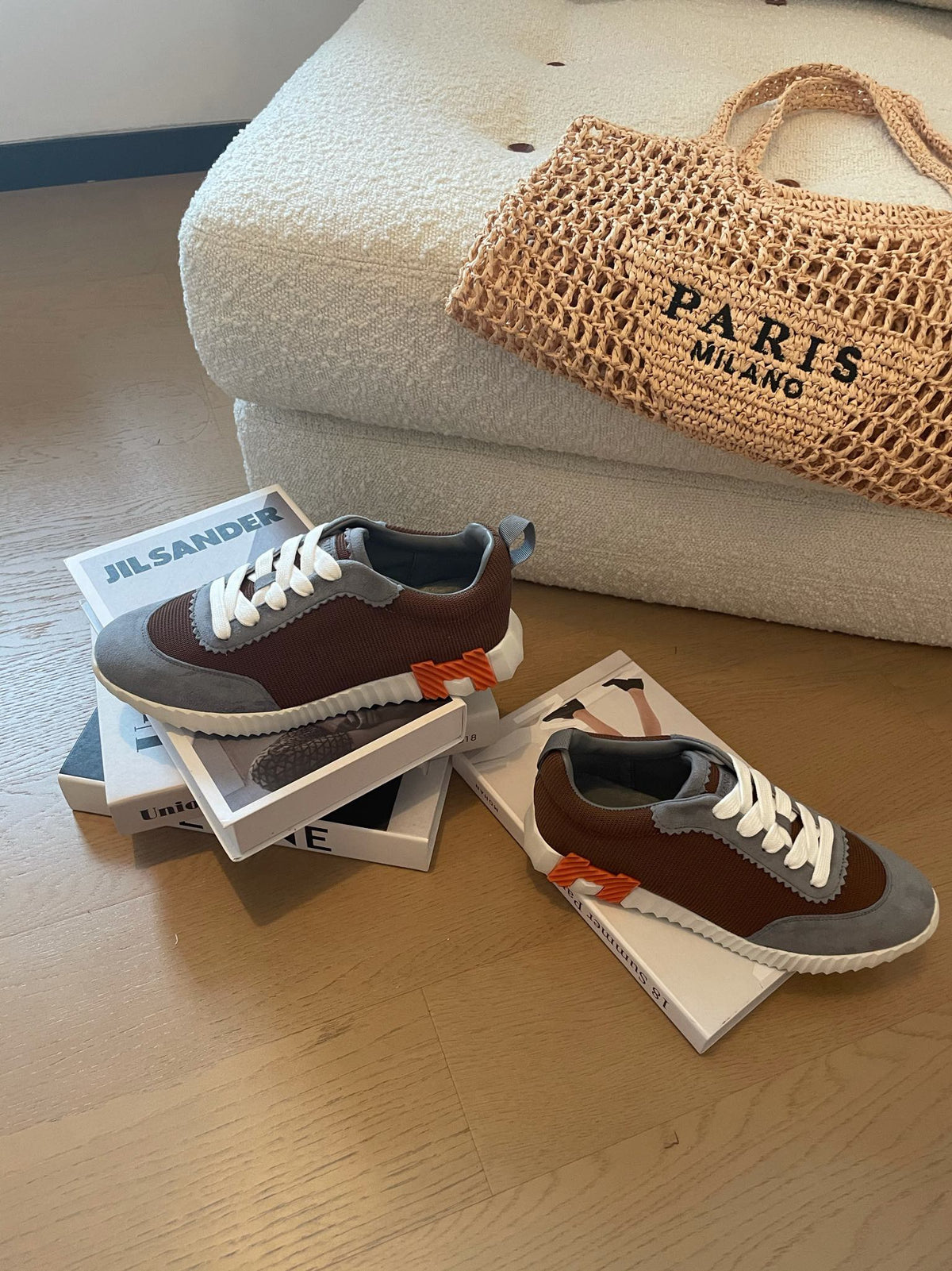 BOUNCING SNEAKERS GRAY MIX BROWN CALFSKIN