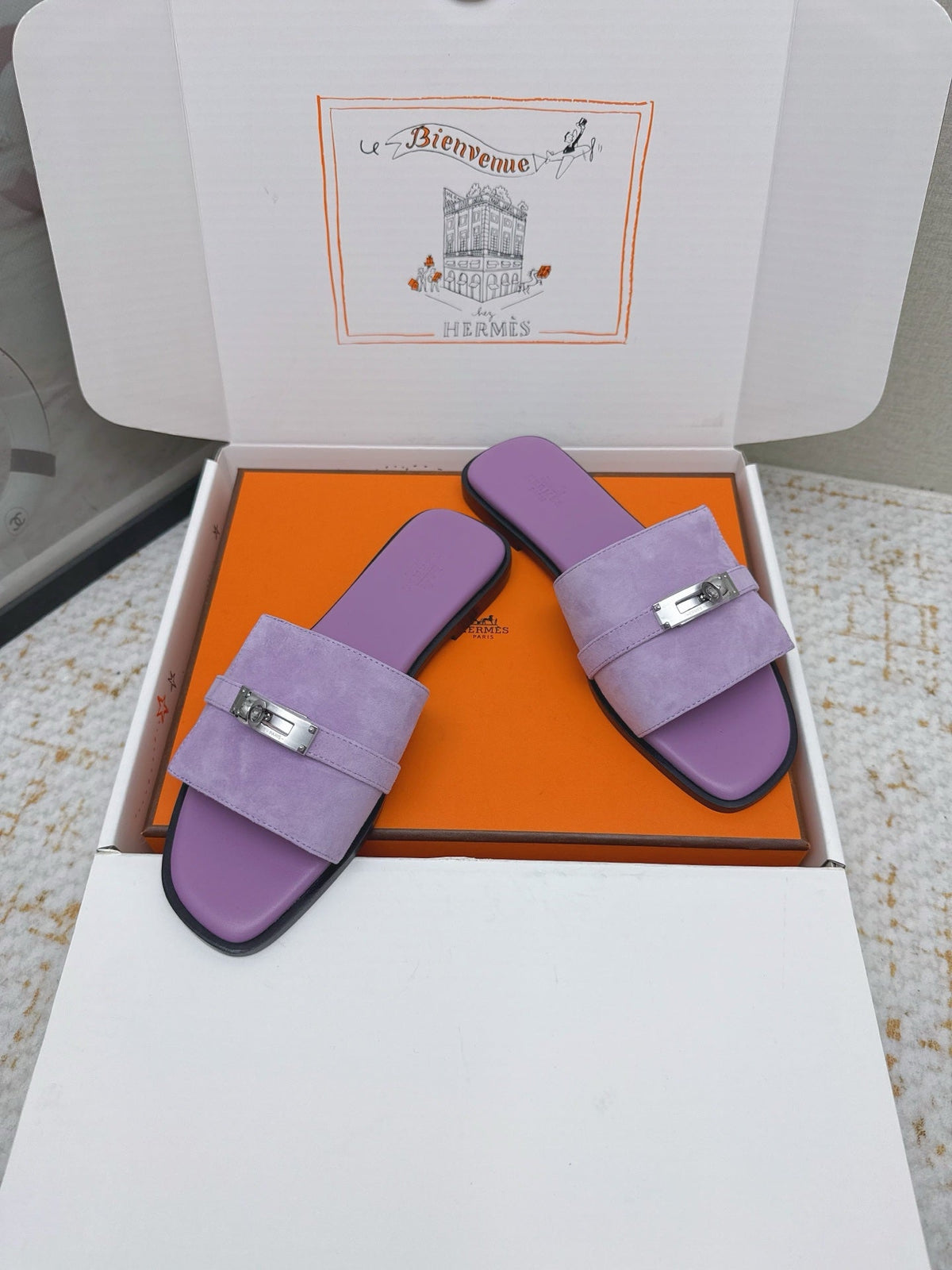 HM 26ss Oasis Sandals Purple Suede Cowhide 625177