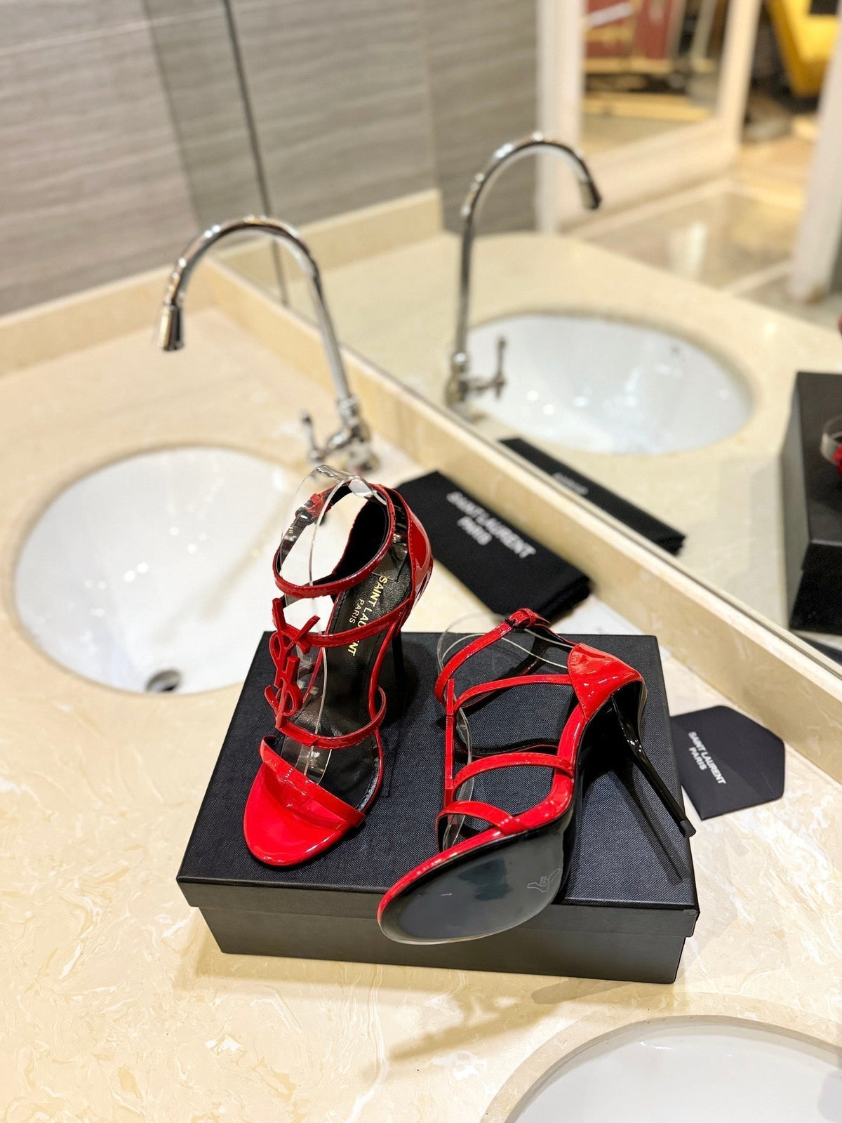 SL CASSANDRA HEELED SANDALS RED CALFSKIN