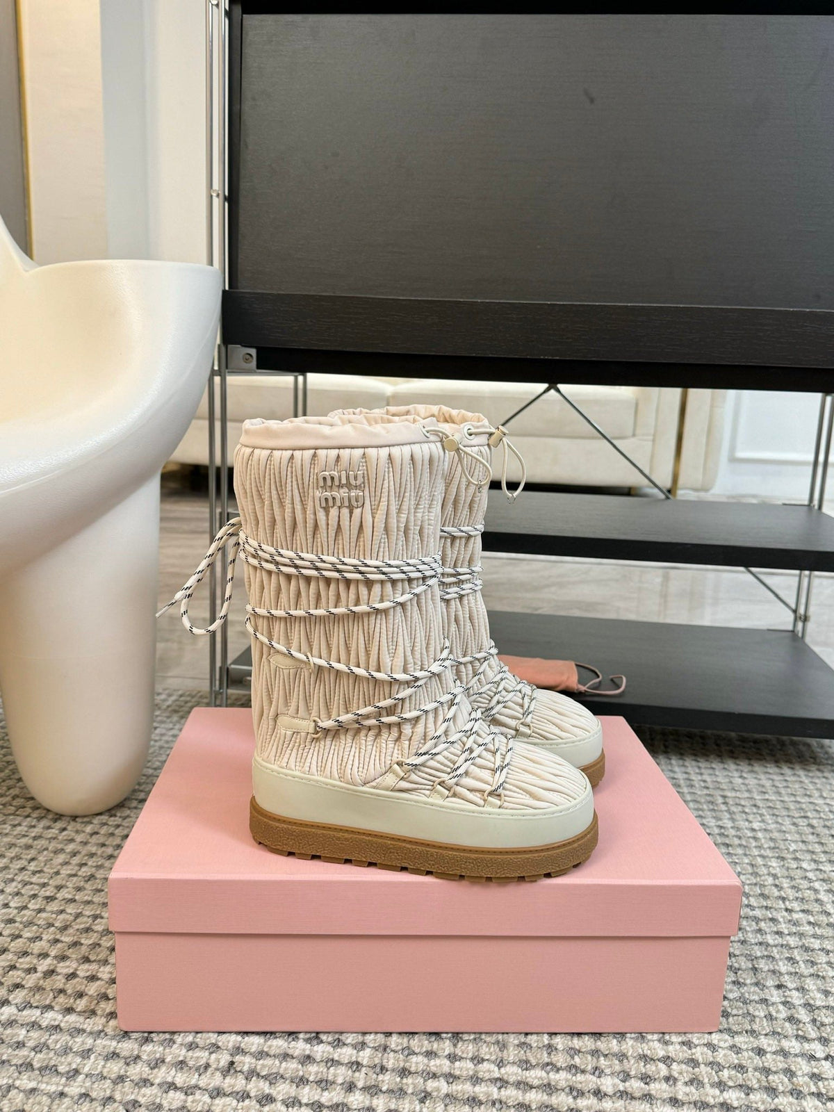 SNOW LONG BOOTS IN COSMIC LATTE WRINKLED NYLON