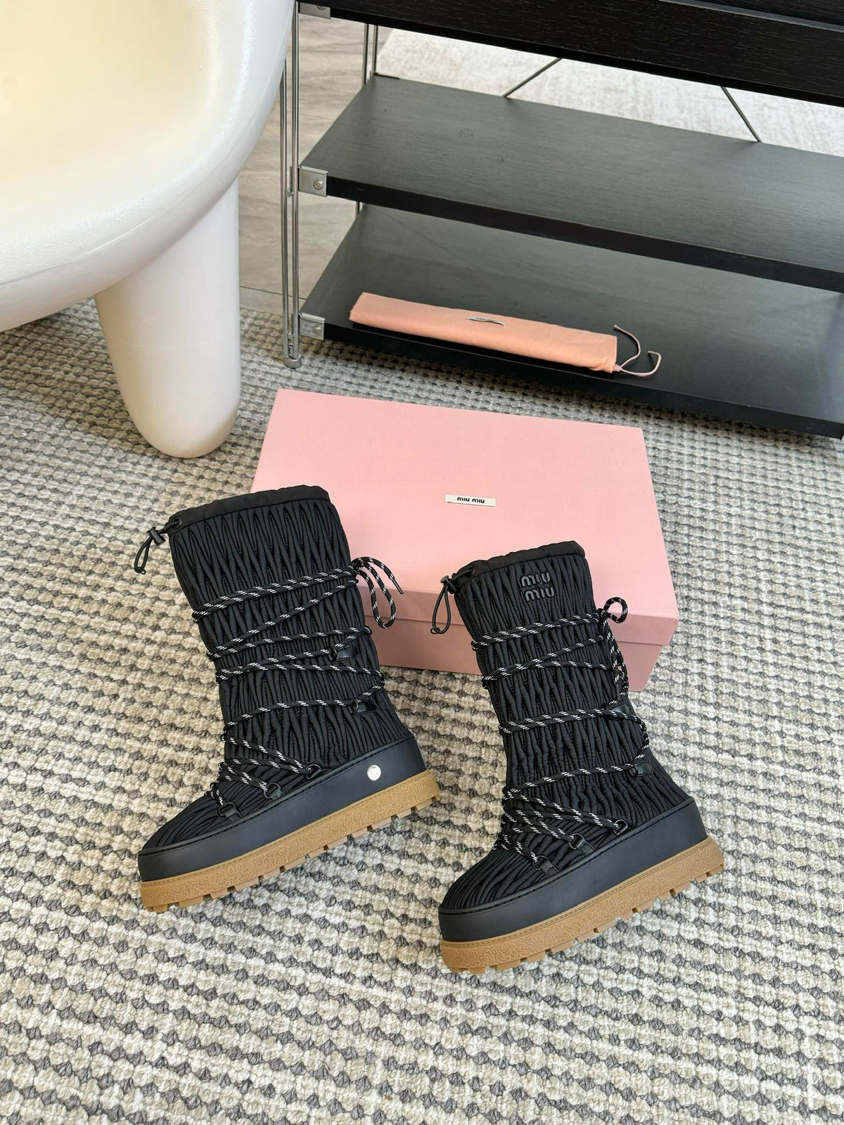 SNOW LONG BOOTS IN BLACK WRINKLED NYLON
