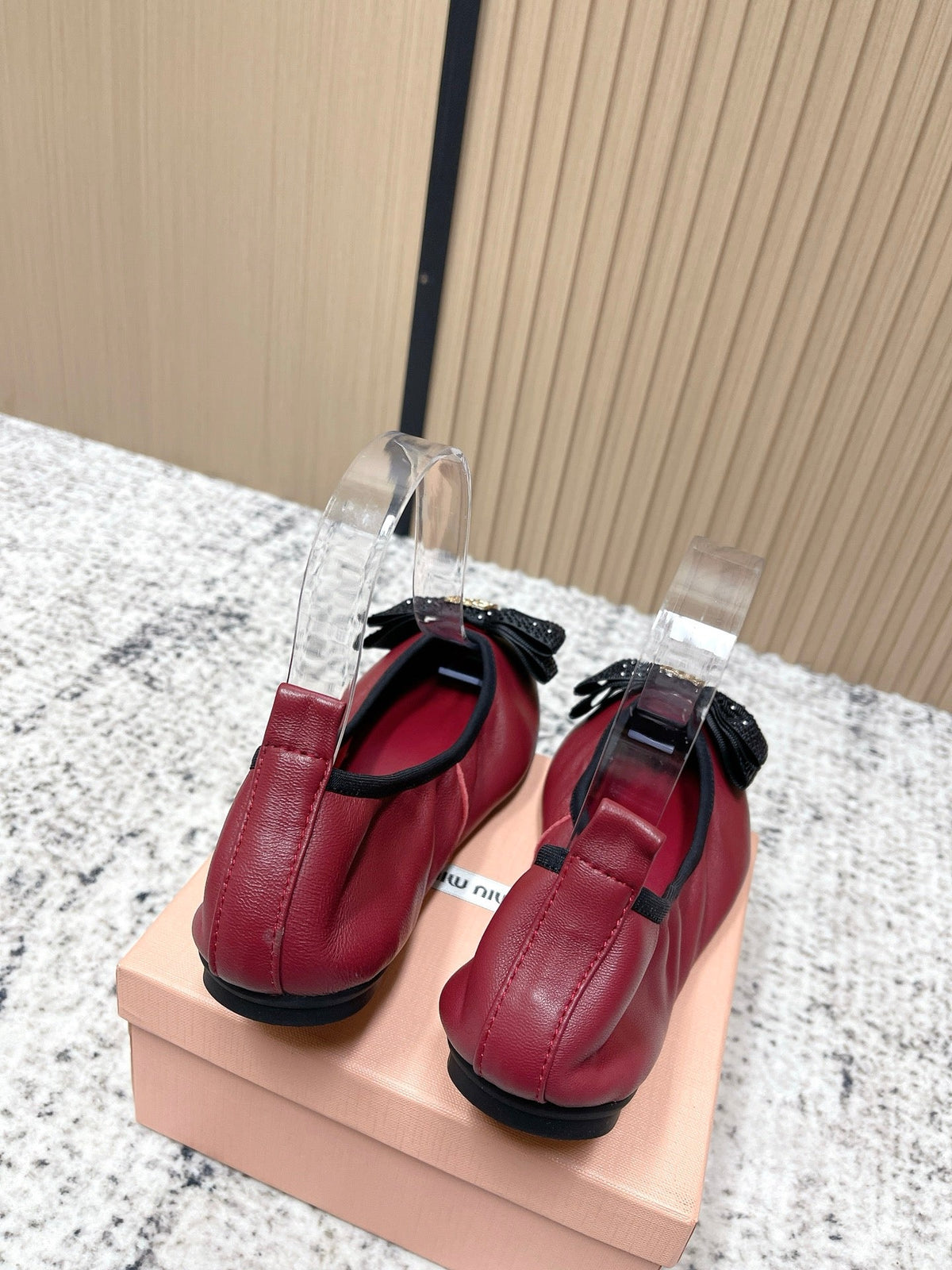 Miu Pointed-Toe Ballet Flats Dark Red Sheepskin 591570