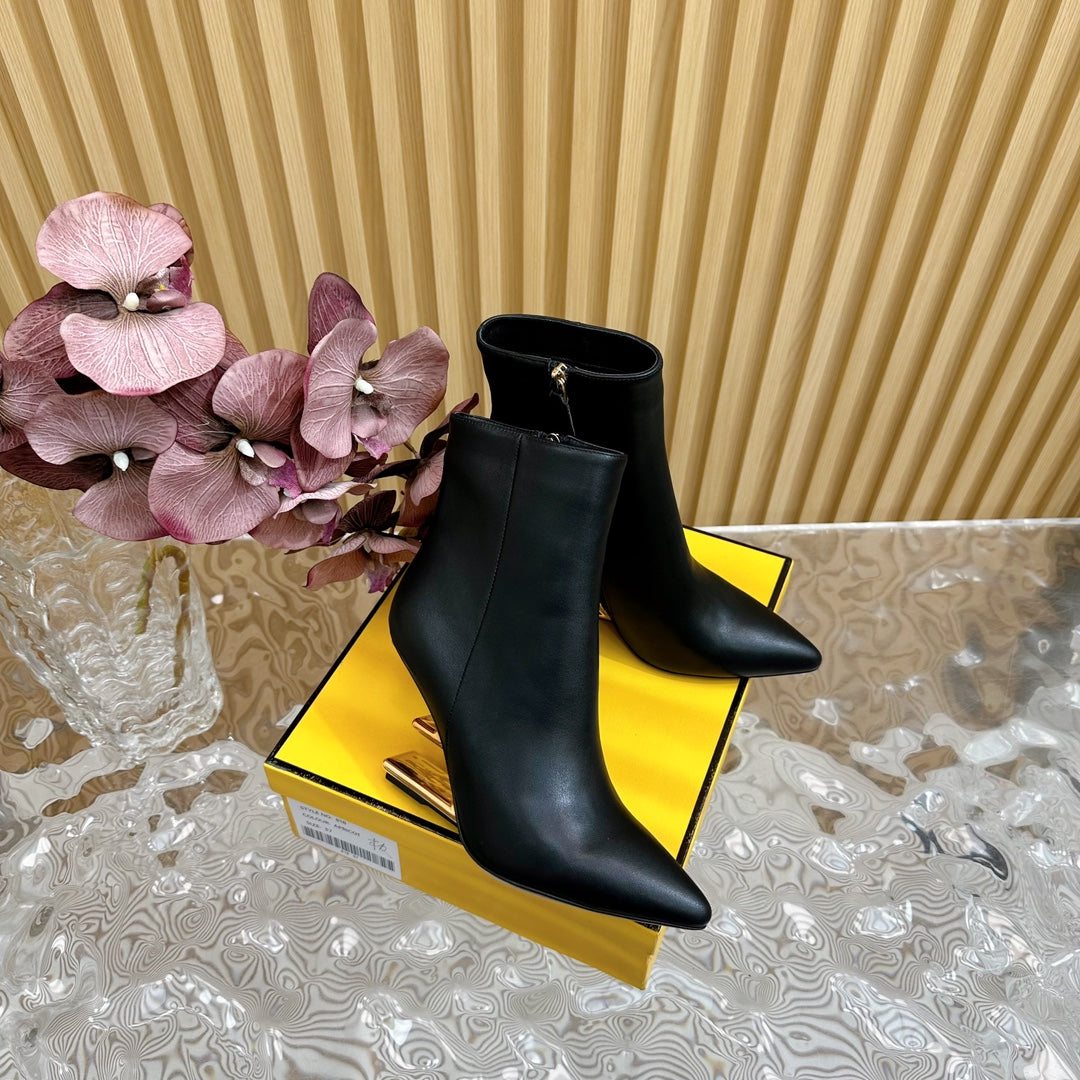 FENDI FIRST 80 MM BOOTS IN BLACK CALFSKIN WITH GOLD HARDWARE