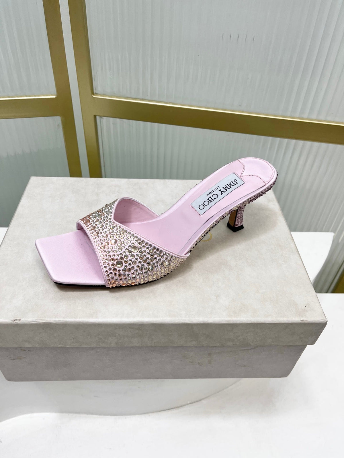 Jimmy 26s High-Heeled Slippers 65 Pastel Pink Diamond Sheepskin 605977