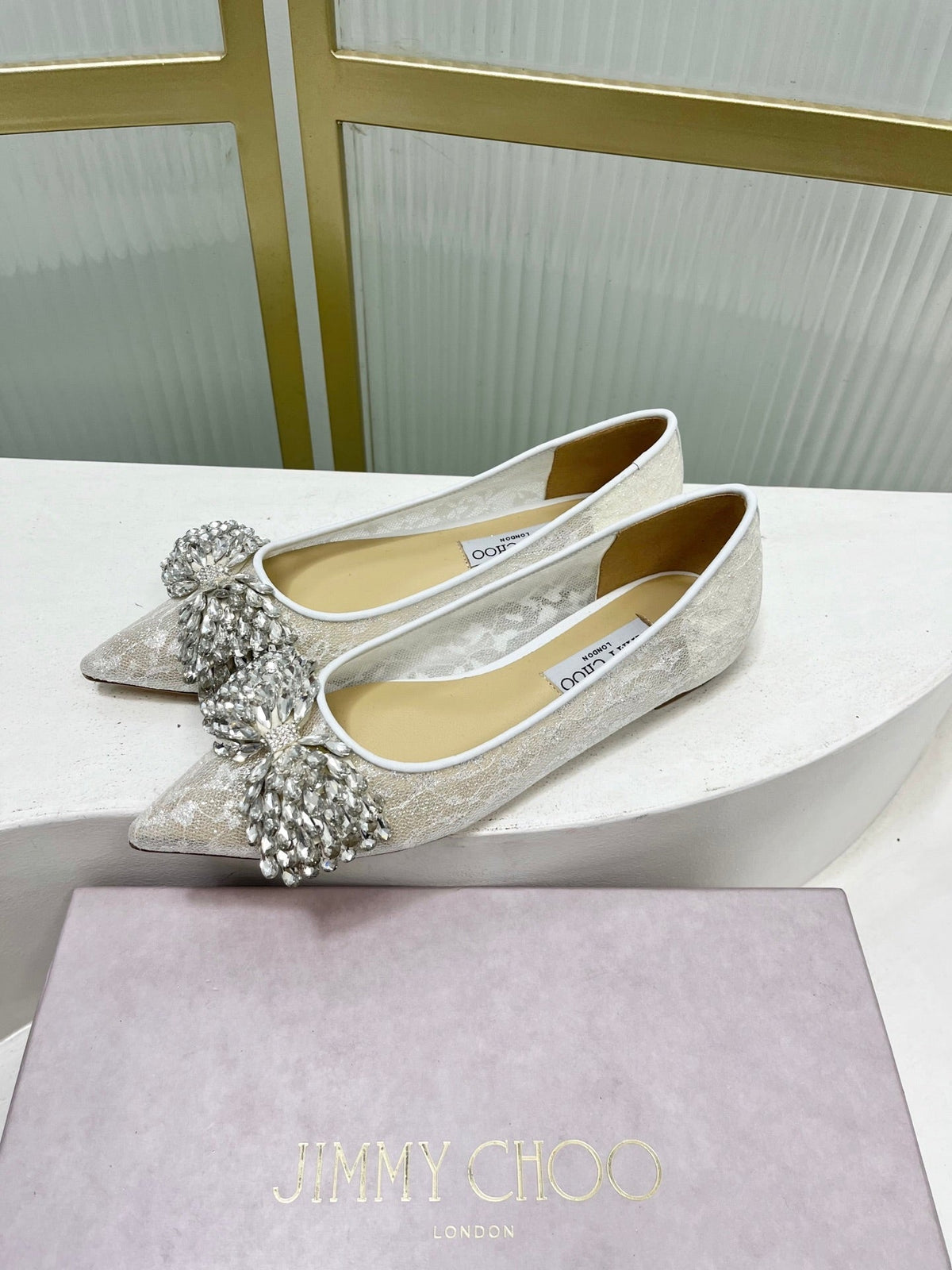 Jimmy 26s Ballet Flats White Imported Lace Sheepskin 605983