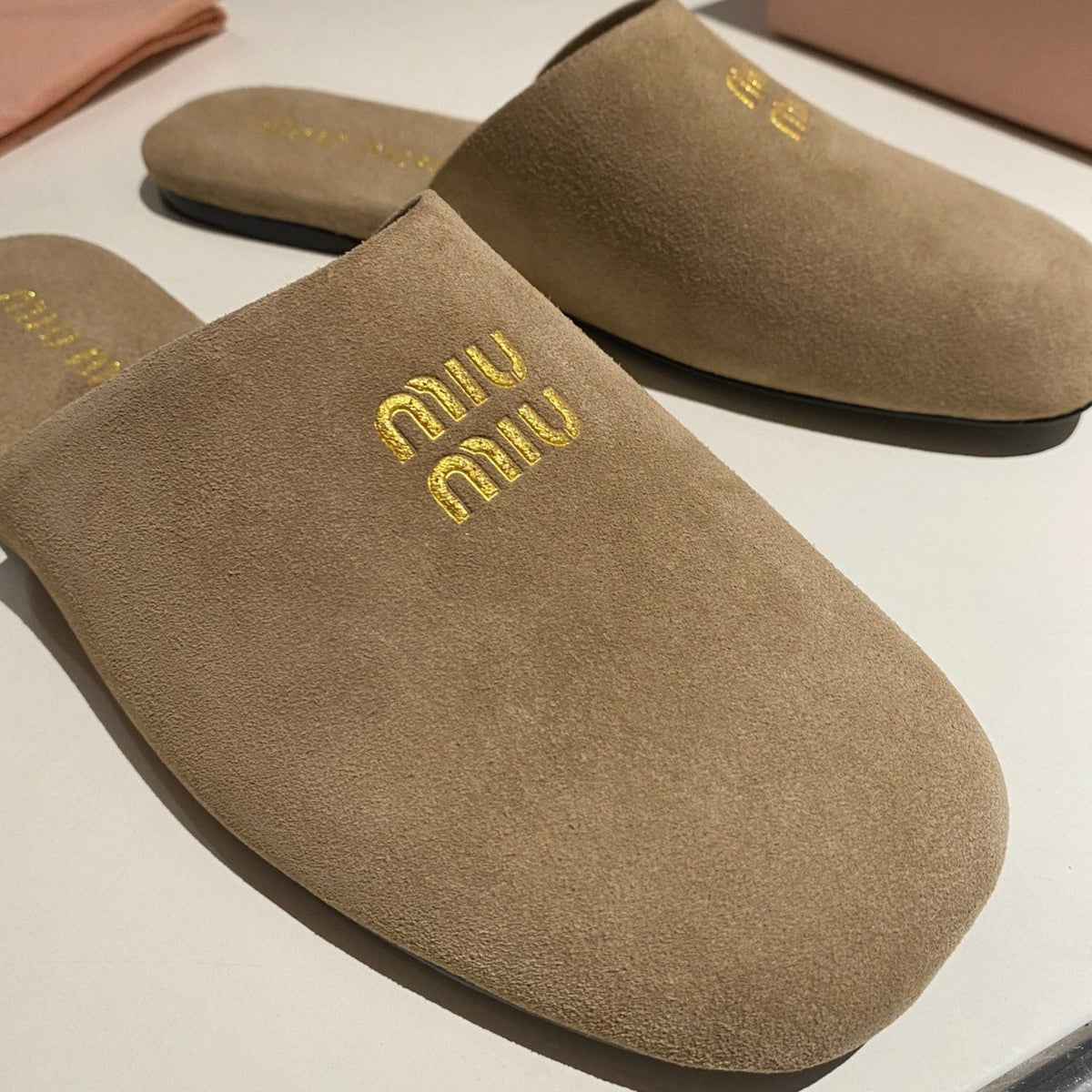MULES SLIPPERS RETRO KHAKI COLOR SUEDE
