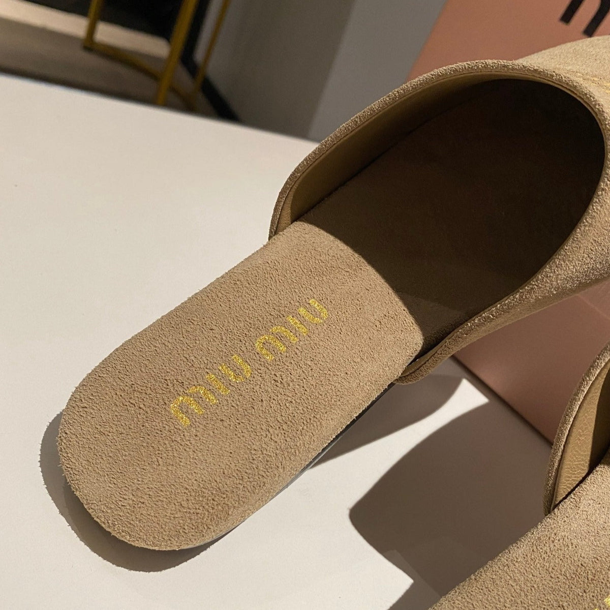 MULES SLIPPERS RETRO KHAKI COLOR SUEDE