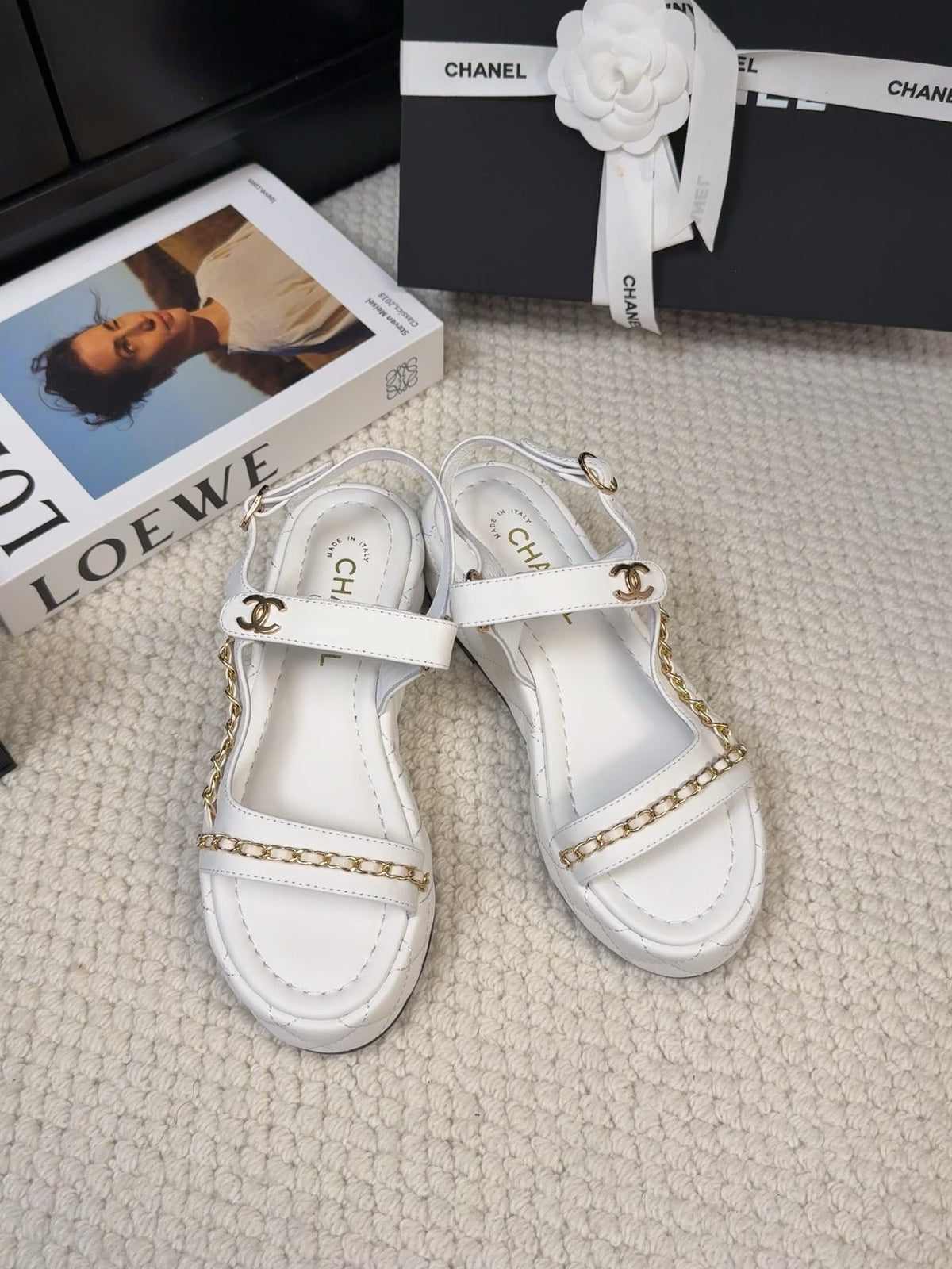 THICK-SOLED SANDALS 55 MM IN WHITE CALFSKIN
