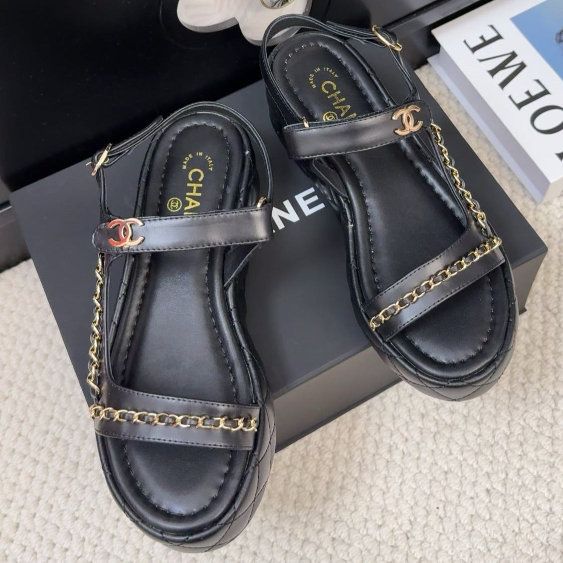 THICK-SOLED SANDALS 55 MM IN BLACK CALFSKIN