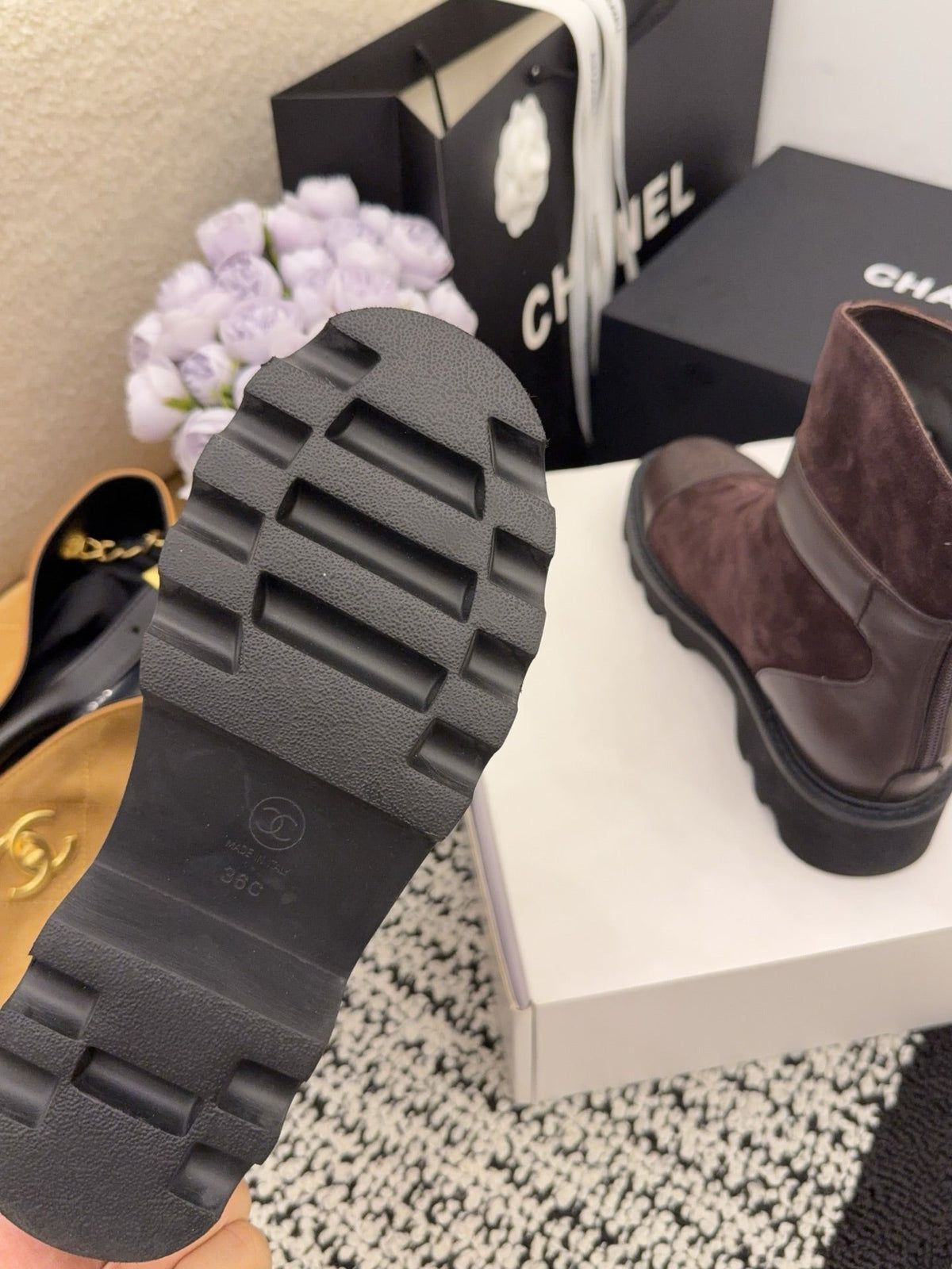 CC 26 Boot With Lug Sole Chocolate Black Suede Leather 588680