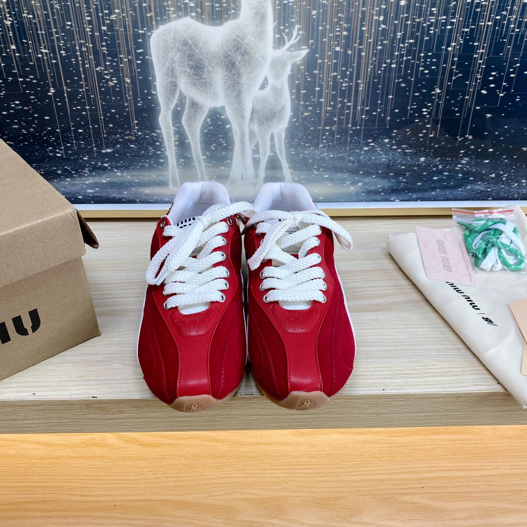 NB Red And Crimson Color Sneakers Cowhide