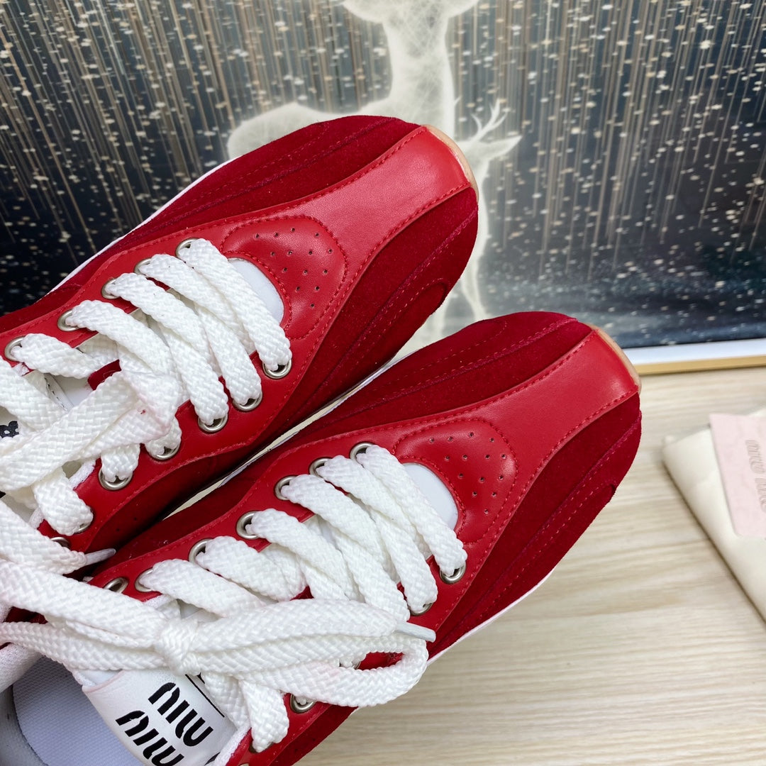 NB Red And Crimson Color Sneakers Cowhide