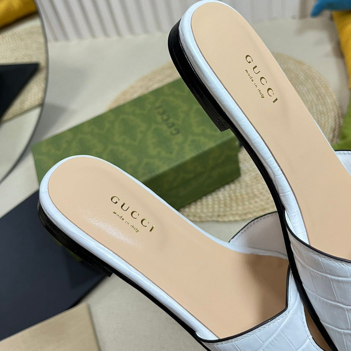 GG Cut Out Slide Sandals White