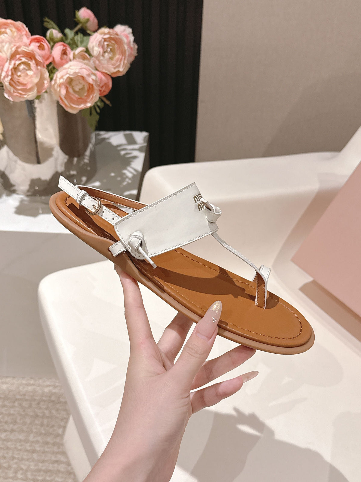 Miu Miu 2026 Sandal with Strap Brown White Leather 620679