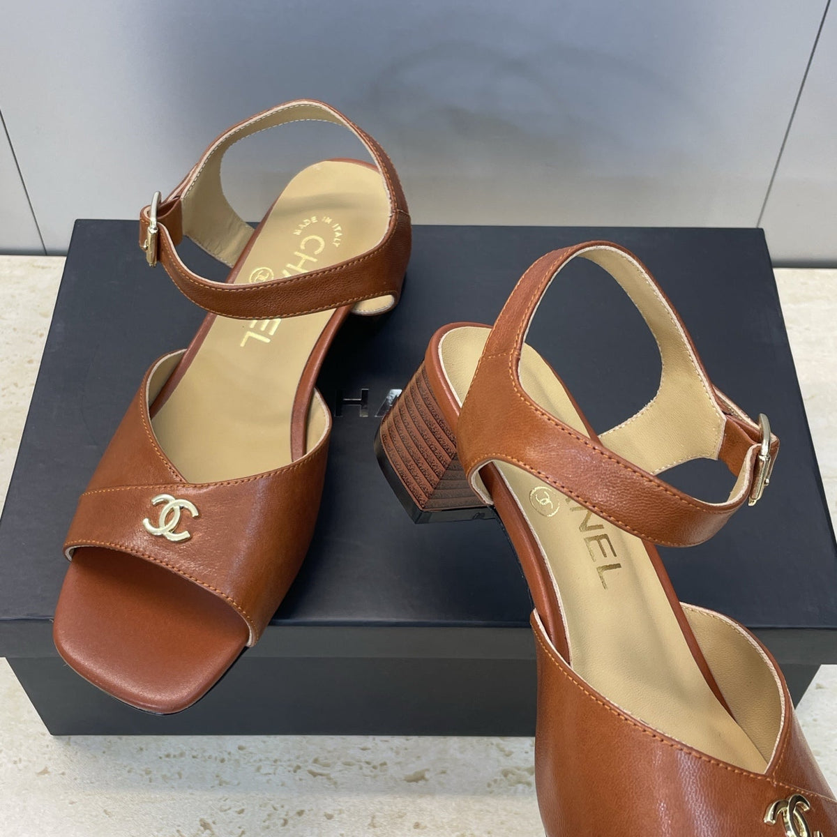 CC 26 Heeled Sandal 45mm Brown Beige Sheepskin 607474