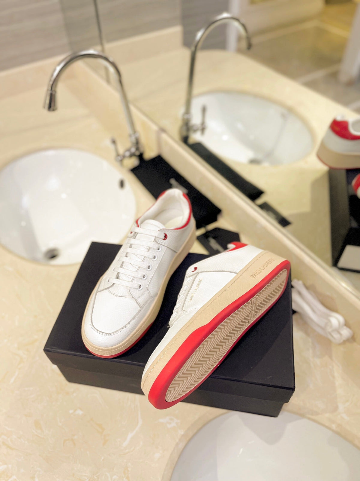 SL SL/61 SNEAKERS WHITE AND RED CALFSKIN