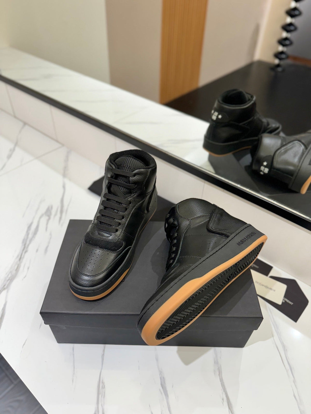 MID-TOP SNEAKERS IN BLACK PERFORATED LAMBSKIN