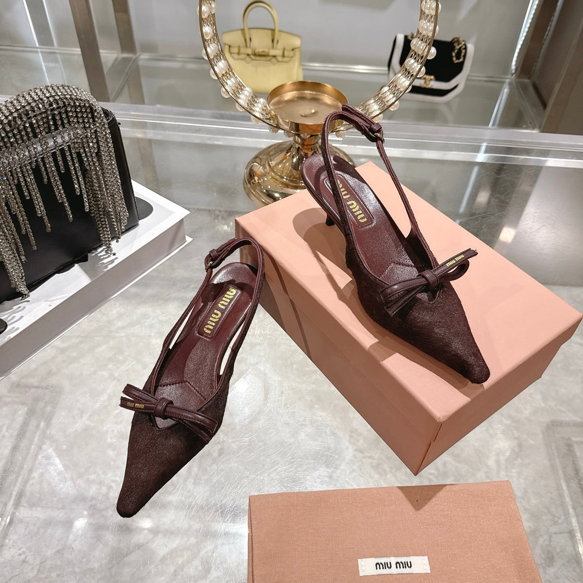 Miu 26 High Heel Slingback 45 Burgundy Suede Leather 592096