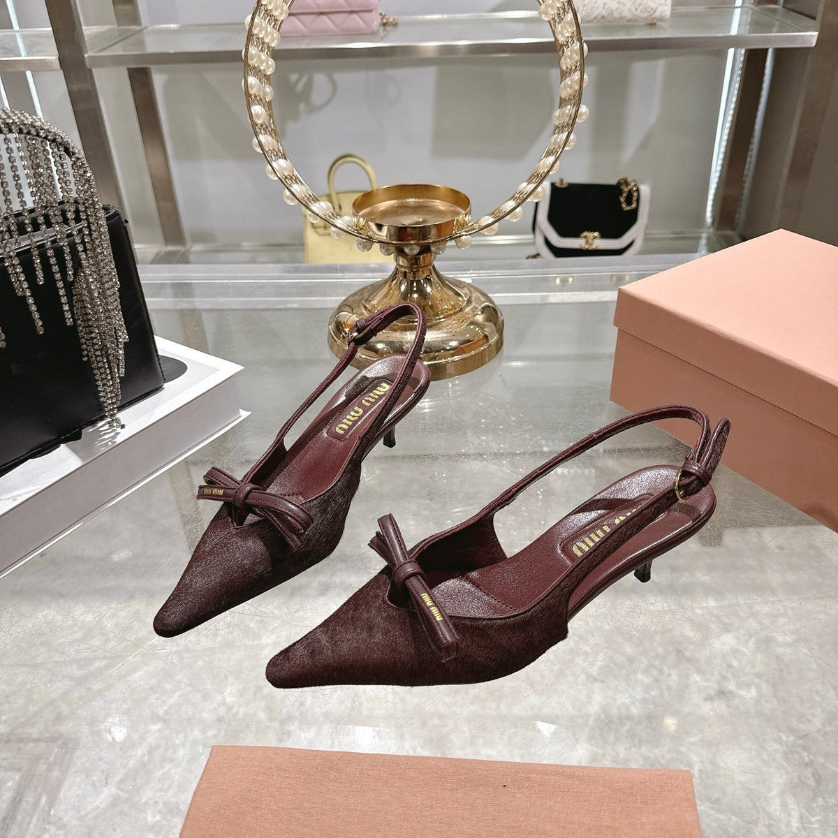 Miu 26 High Heel Slingback 45 Burgundy Suede Leather 592096