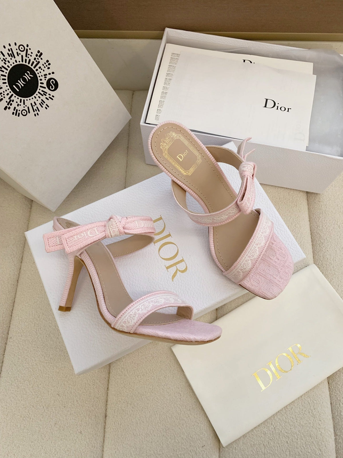 CD 26s High Heel Sandal 100 Pink Canvas Sheepskin 664178