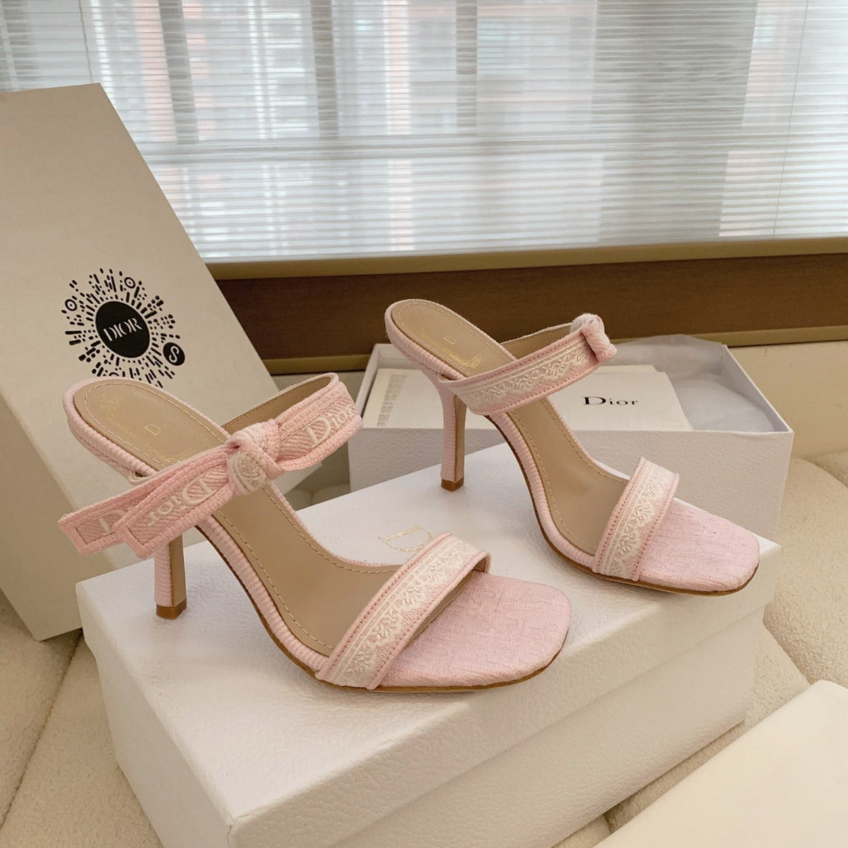 CD 26s High Heel Sandal 100 Pink Canvas Sheepskin 664178