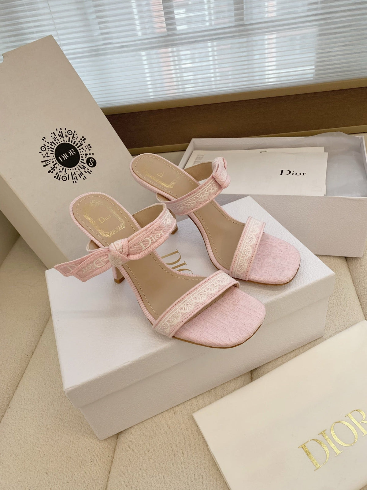 CD 26s High Heel Sandal 100 Pink Canvas Sheepskin 664178