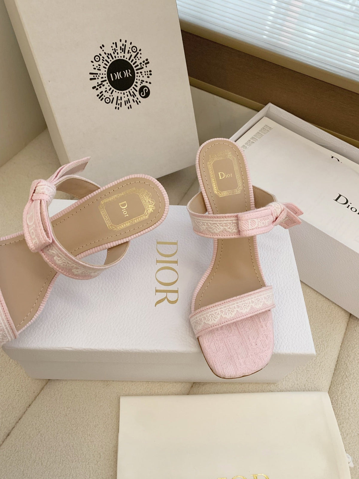 CD 26s High Heel Sandal 100 Pink Canvas Sheepskin 664178