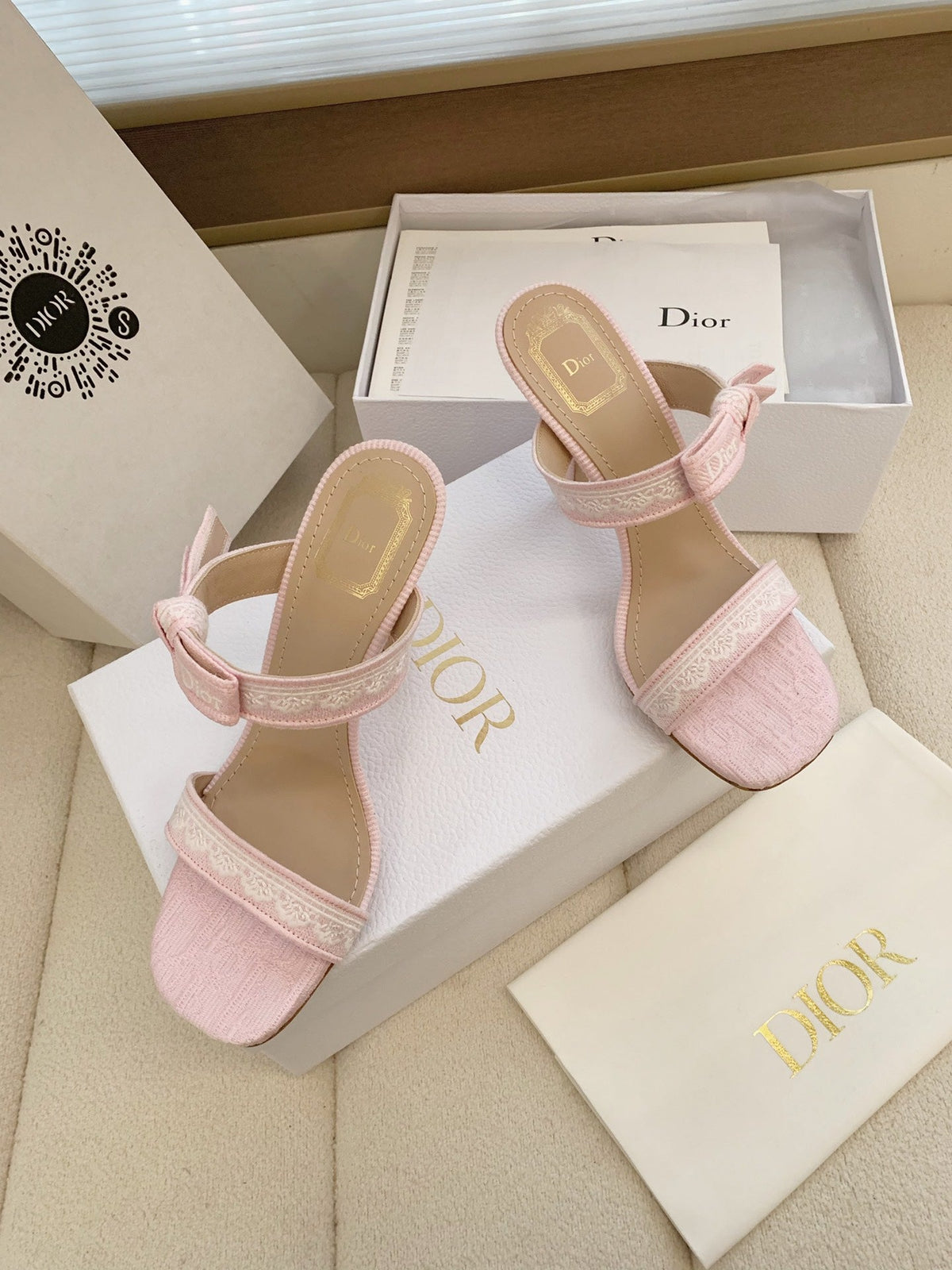 CD 26s High Heel Sandal 100 Pink Canvas Sheepskin 664178