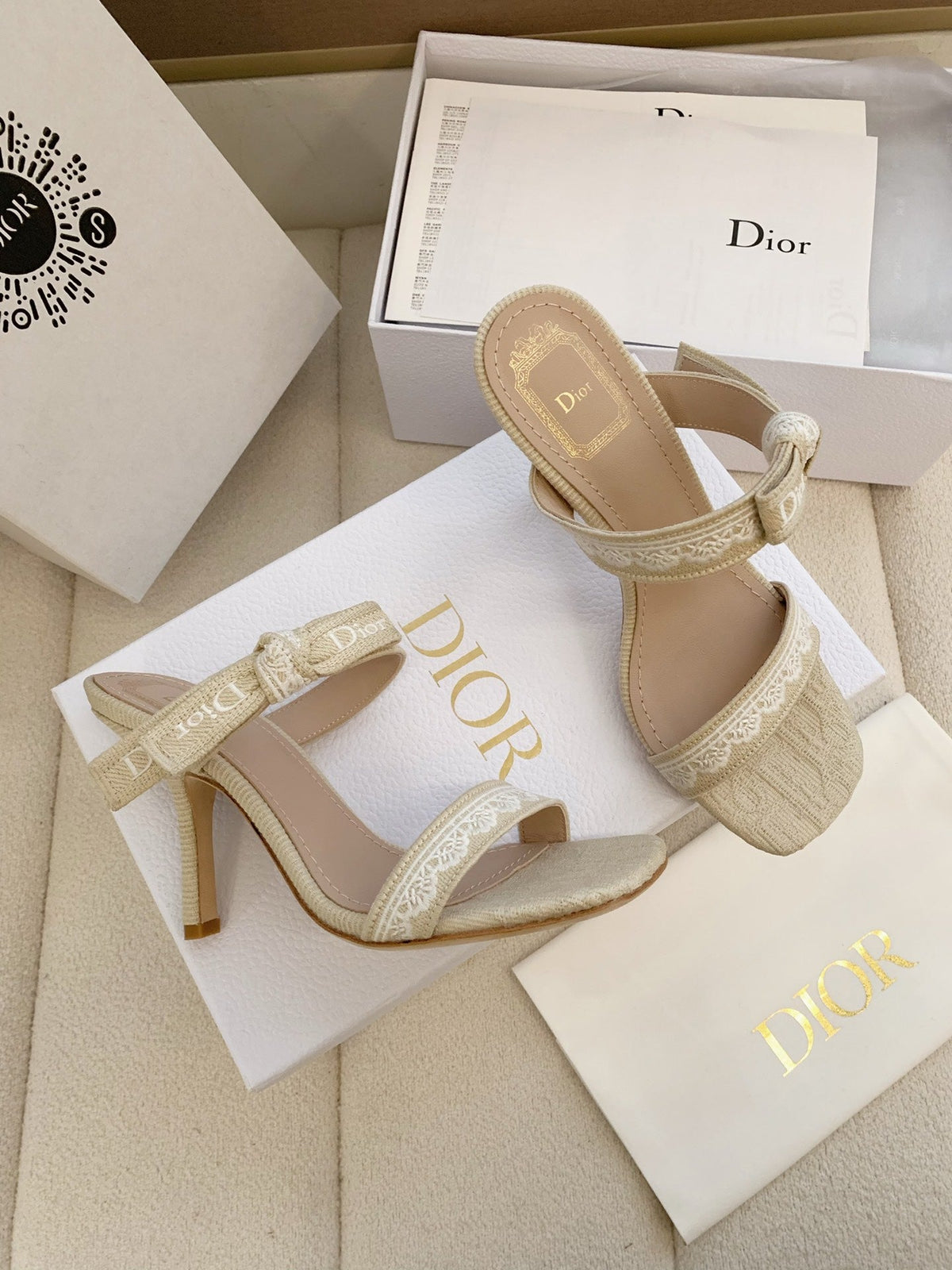 CD 26s High Heel Sandal 100 Beige Canvas Sheepskin 664179