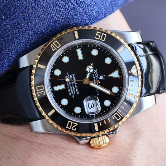 SUBMARINER DATE 40 STEEL CASE GOLD BLACK CERAMIC LEATHER