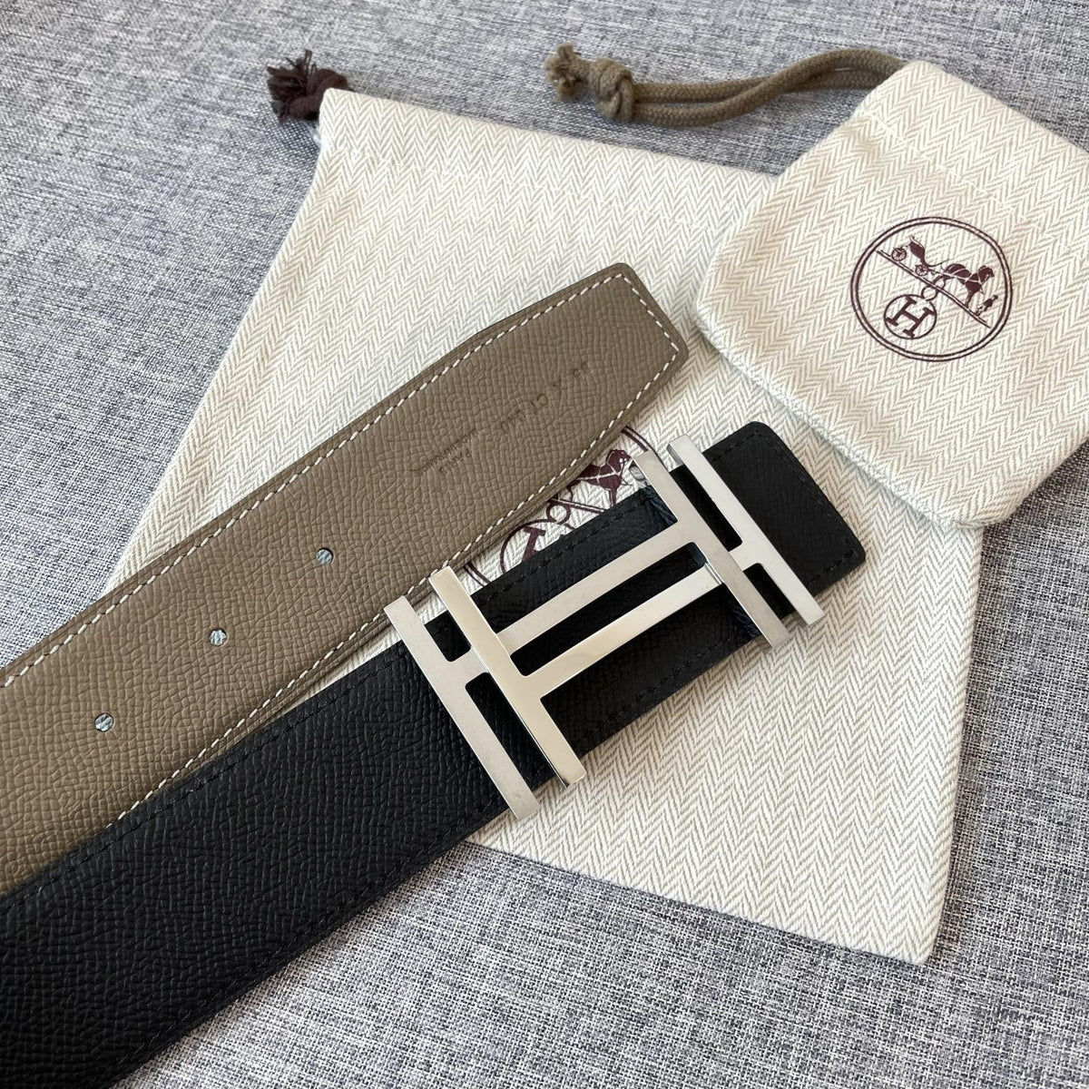 DOUBLE H 38MM BLACK GREY LEATHER