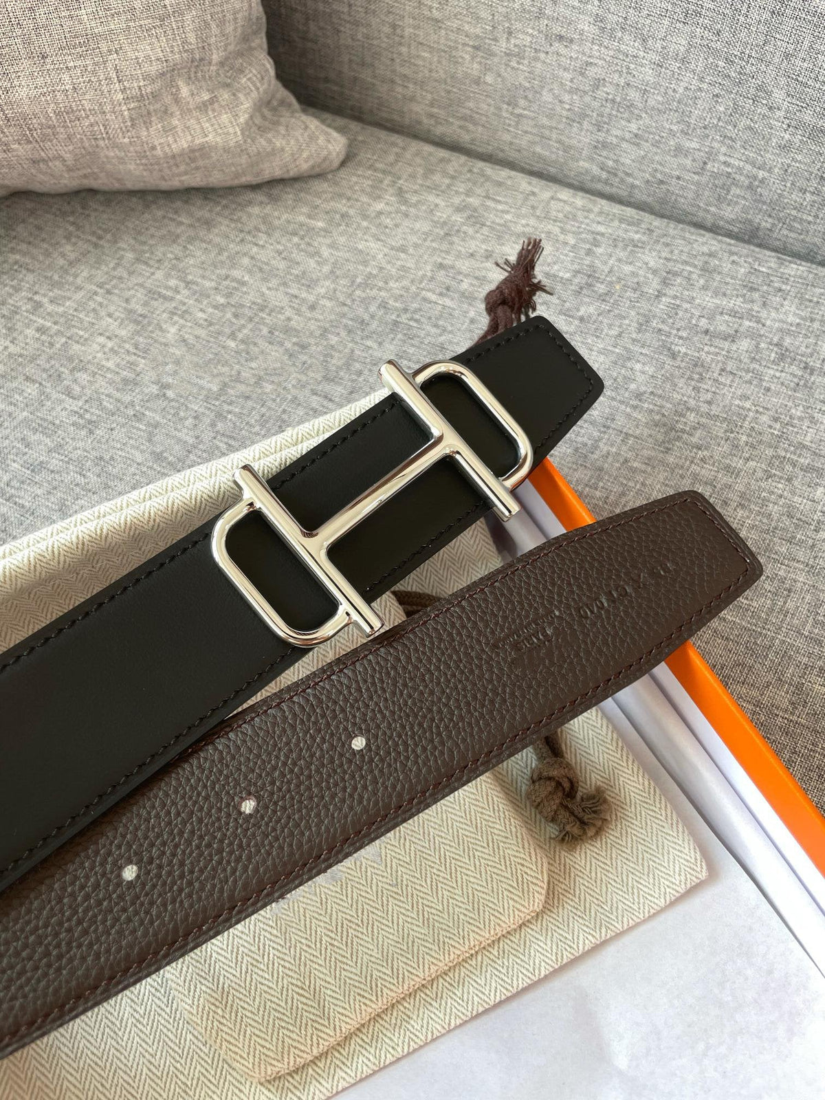 H BELT REVERSIBLE BLACK BROWN LEATHER 3.8CM