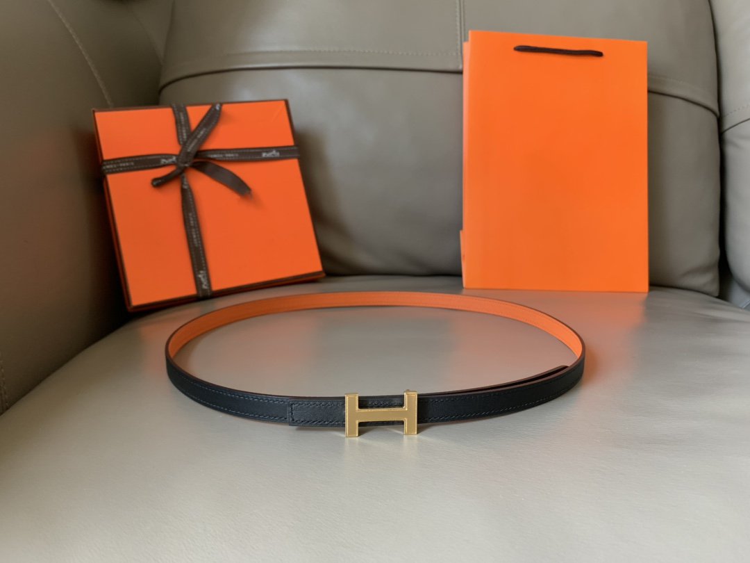 FOCUS BELT GOLD BUCKLE ORANGE AND BLACK REVERSIBLE LEATHER 1.3CM.