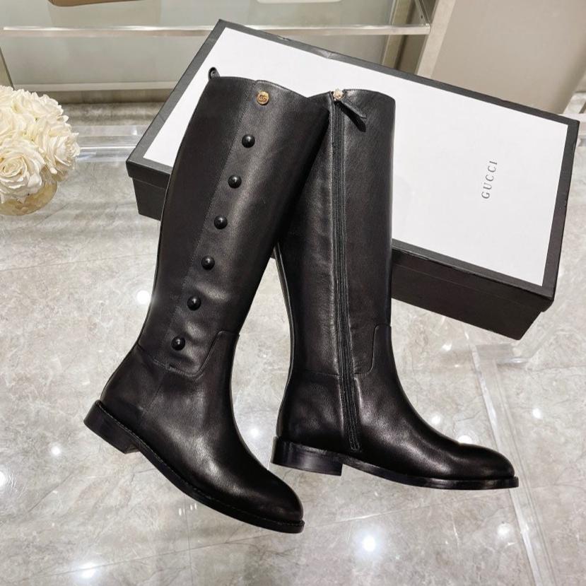 GG CLASSIC KNEE HIGH BOOTS IN BLACK IMPORTED CALFSKIN