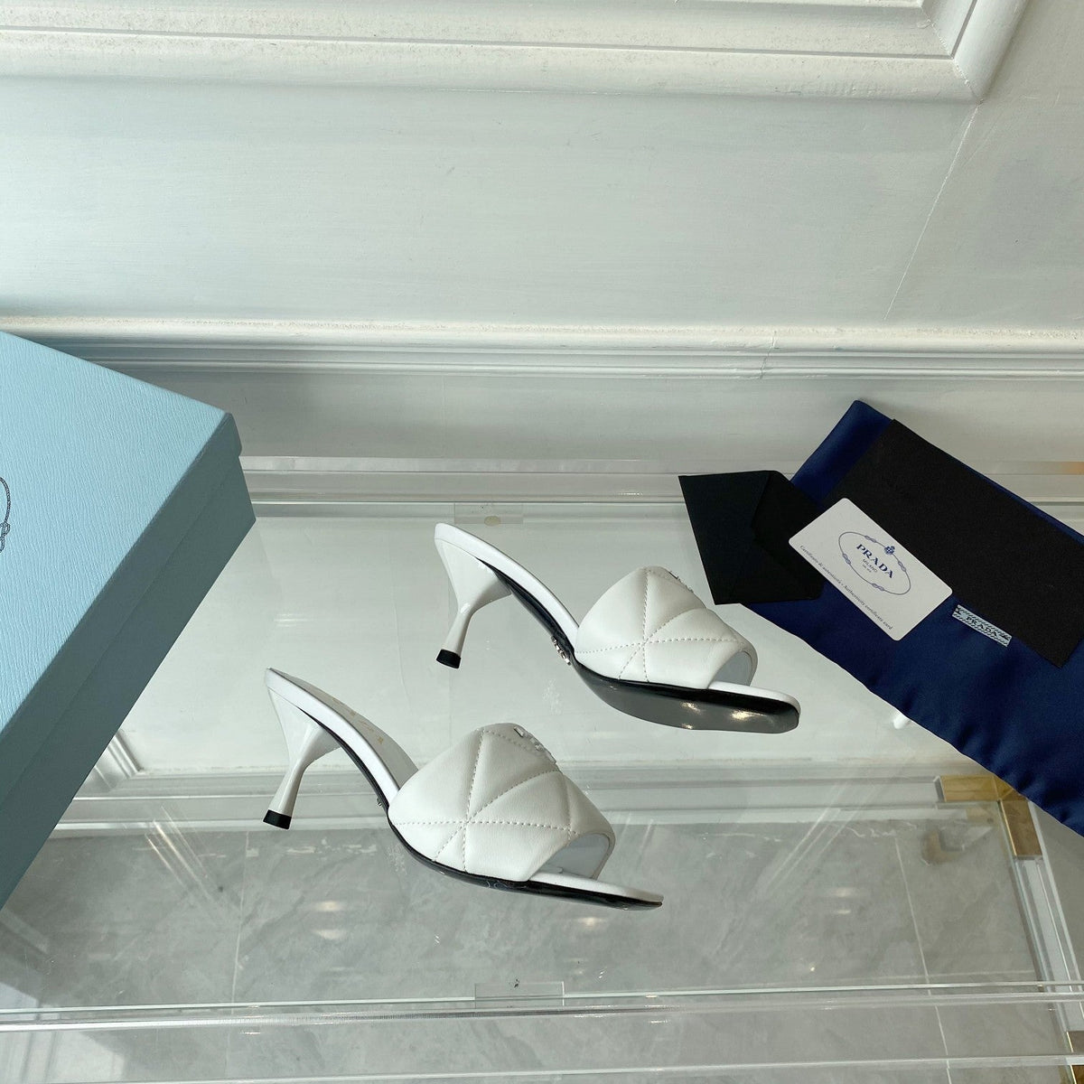 PRA QUILTED HIGH HEELS SANDALS 65 WHITE LAMBSKIN