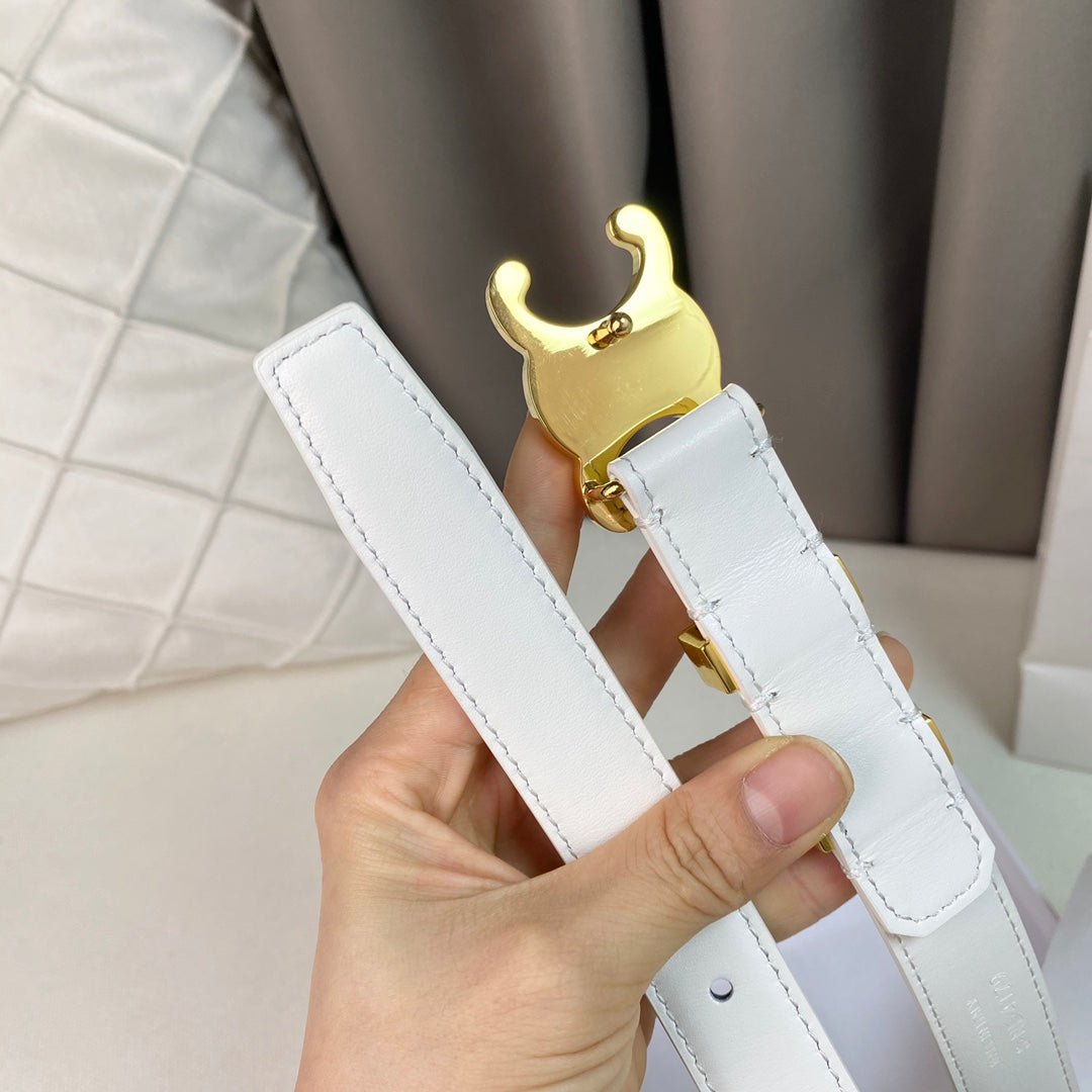 Medium Triomphe Belt 25mm White Calfskin Gold Loop Ghw