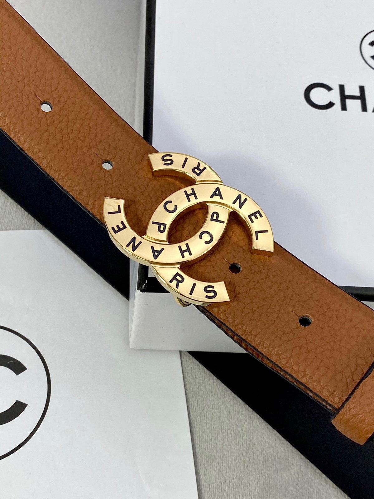 CC 30MM BELT IN BRONZE BROWN SMOOTH CALFSKIN WITH GOLD HARDWARE