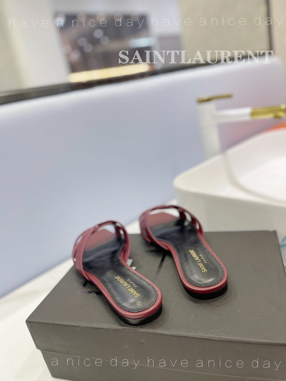 SL TRIBUTE SLIPPERS BERRY CALFSKIN