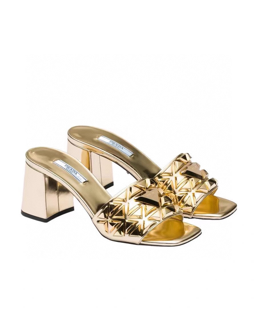 PRA EMBROIDERED SANDALS 65 METALLIC GOLD CALFSKIN