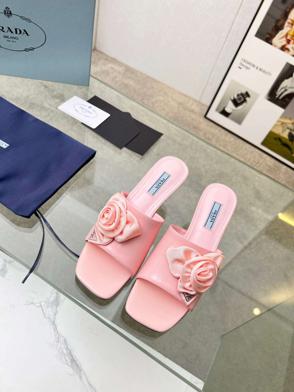 PRA FLOWER POINTED HEELS 55 LIGHT PINK CALFSKIN