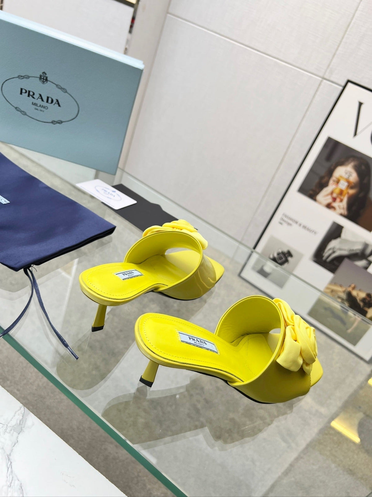 PRA FLOWER POINTED HEELS 55 LEMON CALFSKIN