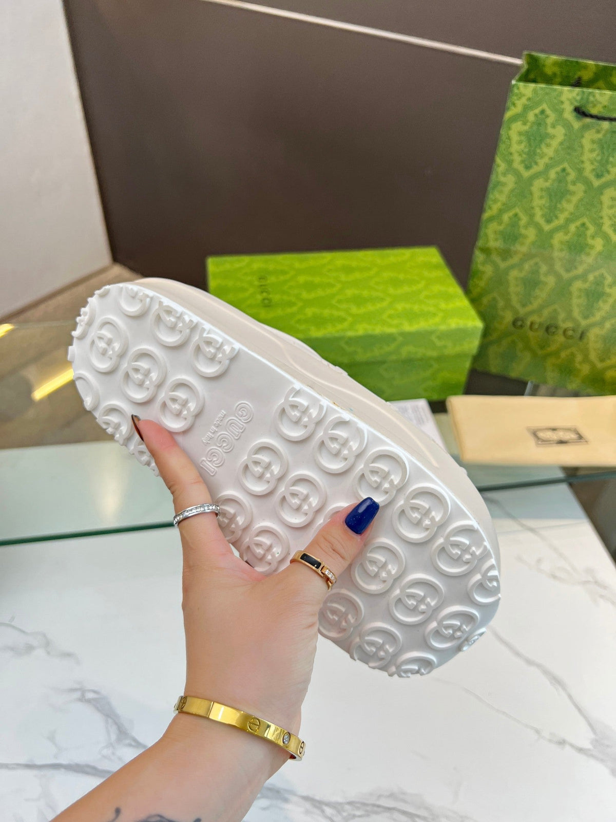 PLATFORM SANDALS IN WHITE CREAM MONOGRAM IMPORTED TPU