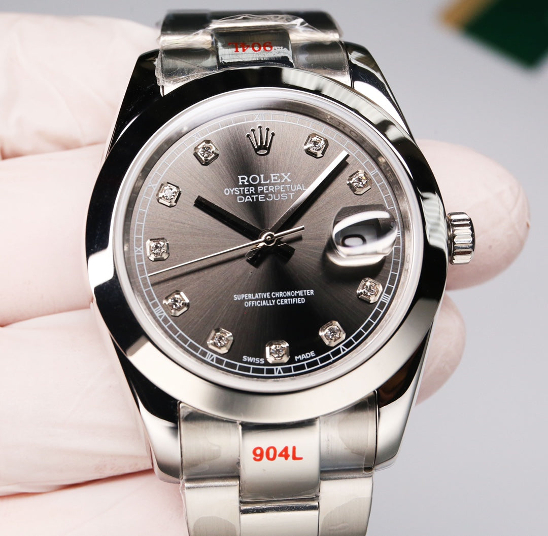 Rolex Datejust 41mm Silver Black Dial Diamond