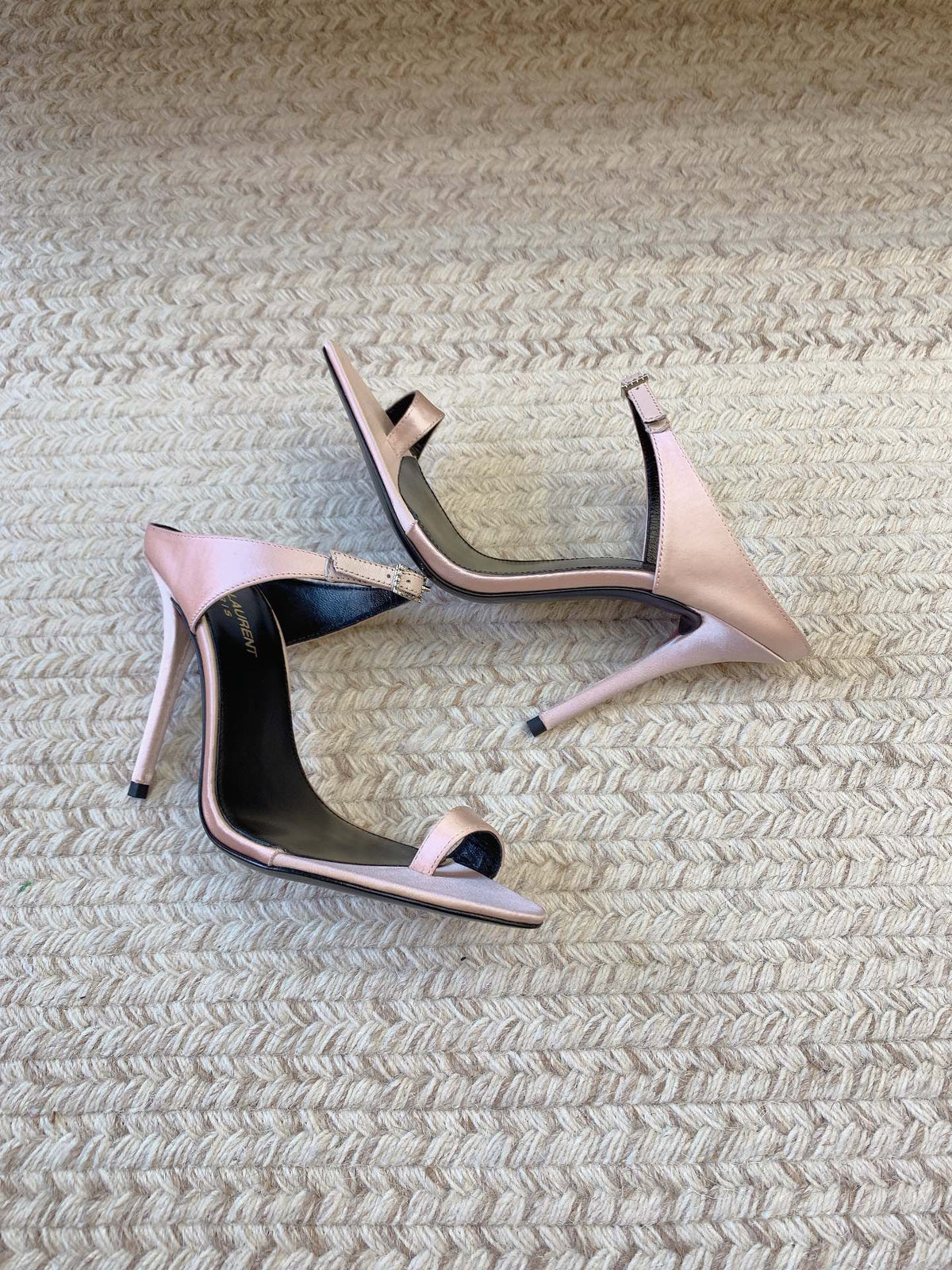 GAP CRYSTAL-BUCKLE SLIDE SANDALS IN LIGHT PINK SILK