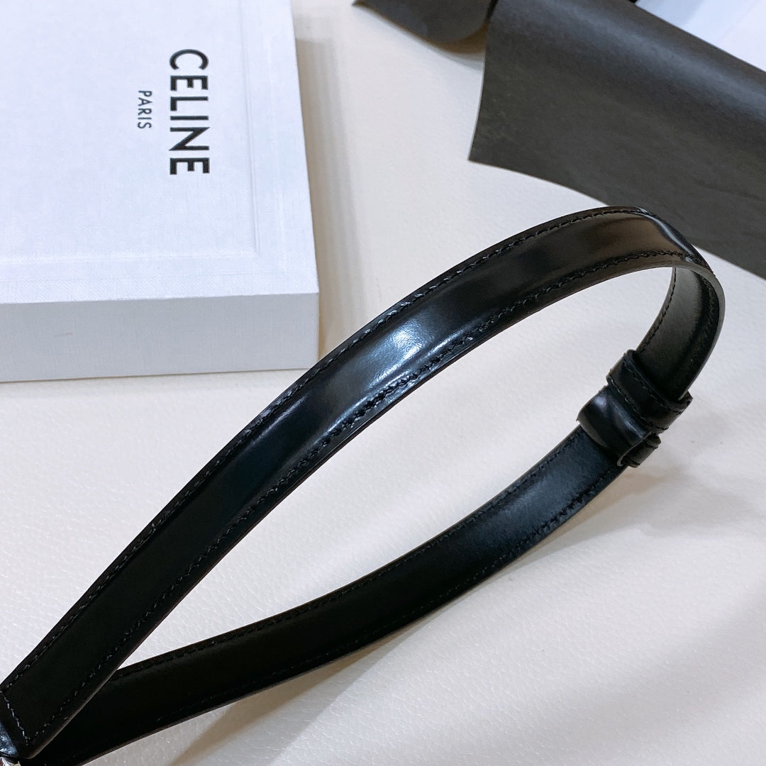 SMALL 18 MM GOURMETTE TRIOMPHE ADJUSTABLE BELT IN BLACK LEATHER SILVER HARDWARE