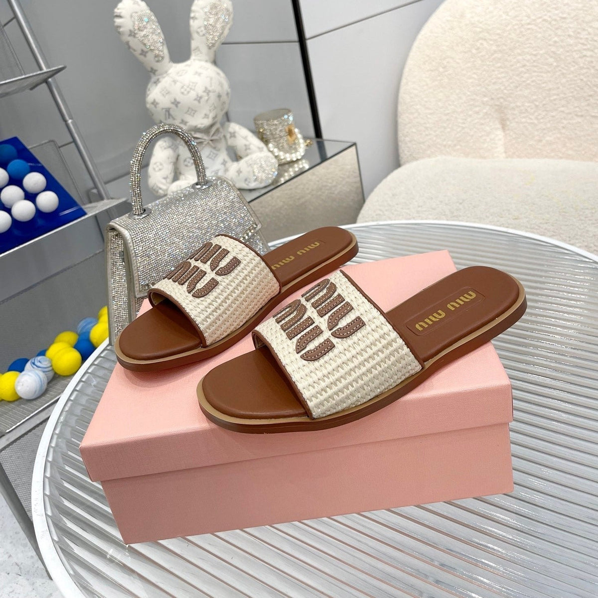 Slippers Brown Leather With Sedge Straps