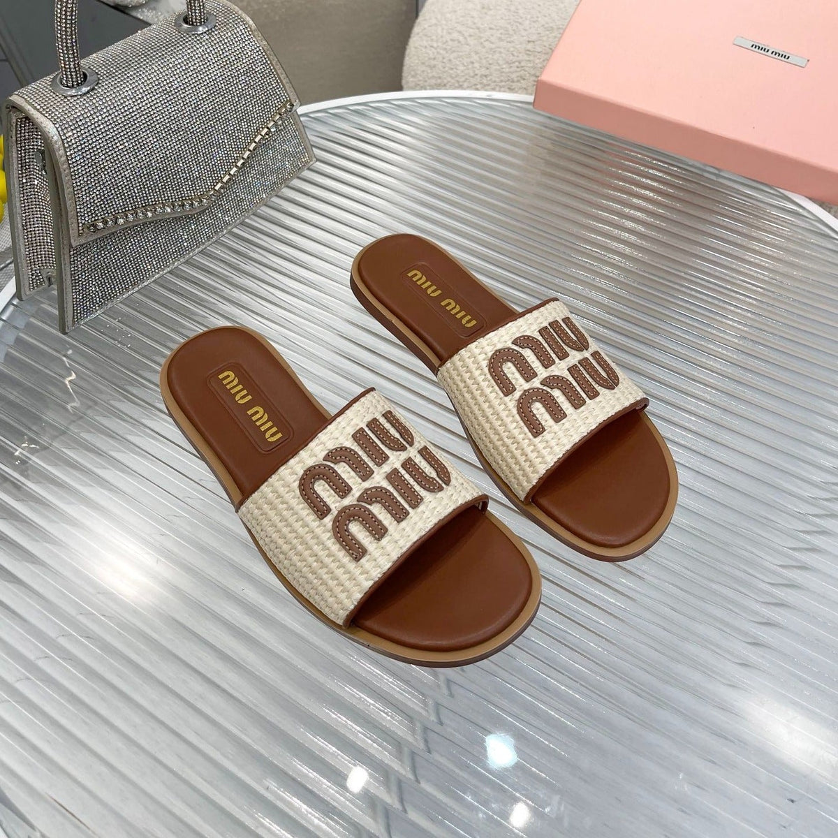 Slippers Brown Leather With Sedge Straps