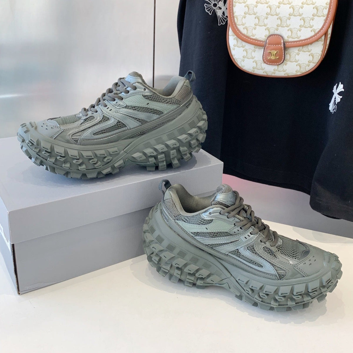 CHUNKY SNEAKERS IN MANTLE GRAY POLYURETHANE, POLYESTER AND NYLON
